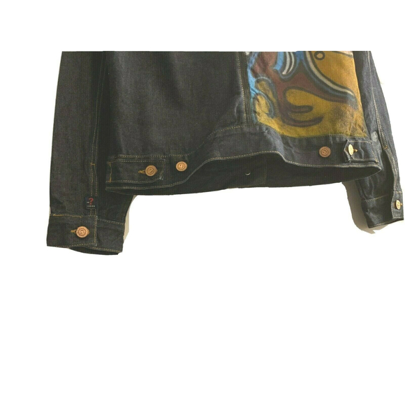 Guess Jean Jacket Dark Blue Denim RN# 62136 Style13885 Size L Art Design On Back - Picture 7 of 11